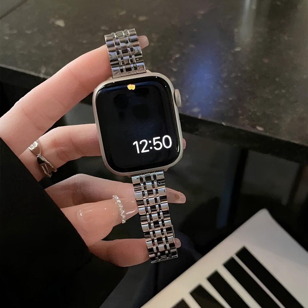 NEW Slim Strap Chain Silver Stainless Band For Apple Watch